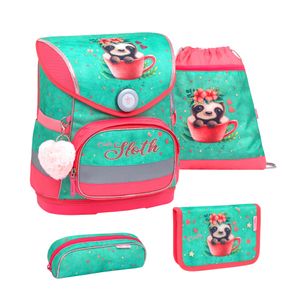 Belmil Schulranzen Set COMPACT 2024 Magnetschloss Cute Sloth (Motiv: Faultier) für Mädchen