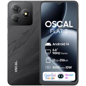Blackview OSCAL FLAT2 AI Smartphone ohne Vertrag 6,6″, 12 GB RAM+256 GB ROM/2 TB, Android 14 Handy, 5000 mAh Akku, 4G Dual SIM, Fingerdruck, Schwarz