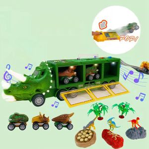 Dinosaurier Spielzeug, Kinder Spielzeug, Dinosaurier Transport LKW zurückziehen, mit Sound und Musik & Licht Spielzeugauto (Grün)