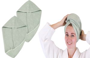Betz 2 Stück Frottee Haarturban BERLIN Turban mit Knopf 100% Baumwolle – Farbe: jadegrün