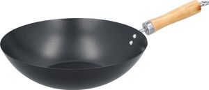 panvica wok alpina ⌀30CM s nepriľnavým povrchom - Panvica z nehrdzavejúcej ocele s drevenou rukoväťou - Nevhodná na indukciu - Čierna