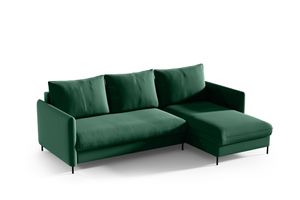 GUTTO Ecksofa BELLISSIMA Schlafsofa Gruen mit Schlaffunktion Sofa Velour Samt mit Bettkasten und Stauraum