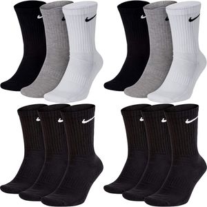 12 Paar Nike Socken Herren Damen Lang - Farbe: 6 Paar bunt 6 Paar schwarz - Größe: 42-46