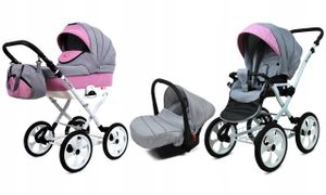 BabyLux® Rosso | 3in1 Kinderwagen Bambimo | Light Pink | Kombikinderwagen | Kinderwagenset | Buggy +