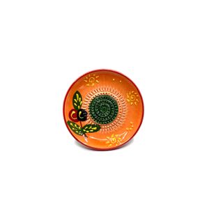 Kaladia Keramik Reibeteller handbemalt in Orange mit Sonne und Oliven - Durchmesser ca. 12cm - spülmaschinengeeignet