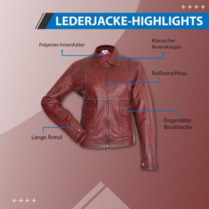 German Wear, Damen Lederjacke Trend Fashion echtleder Jacke aus Lamm Nappa Leder rot, Größe:38
