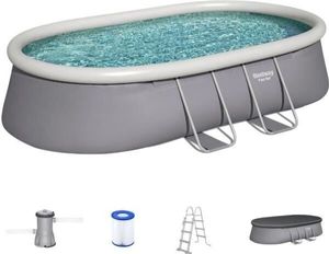 BESTWAY freistehender oberirdischer Pool-Bausatz – schnelles Set – 488 x 305 x 107 cm – oval (mit Filter, Leiter, Abdeckung, Kartusche)