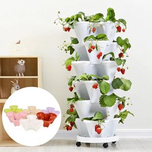 Vertikal Stapelbarer Pflanztopf für Erdbeeren, Kräuter, Blumen und Gemüse - 3 Etagen, vertikaler Garten für drinnen und draußen - PLANTUP (Weiß)