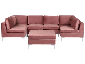 BELIANI Modulares Sofa U-Form mit Ottomane Rosa Polsterbezug aus Samtstoff Metallbeine Wohnzimmer Salon Wohnlandschaft