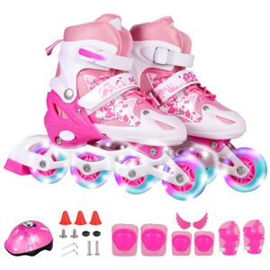 Kinder Inline Skates, Rollschuhe, Verstellbare Inliner mit Leuchtenden Rädern für Kinder, Größe M (33-37),Rosa