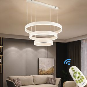 LED Pendelleuchte Hängelampe 6053YX-BS 3 Ringe weiß mit Fernbedienung Lichtfarbe/Helligkeit einstellbar dimmbar LED Wohnzimmerleuchte Kronleuchte Pendelleuchte