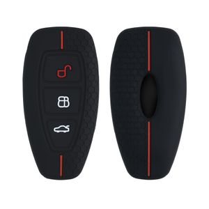 kwmobile Autoschlüssel Schutzhülle kompatibel mit Ford 3-Tasten Autoschlüssel Keyless Go Hülle - Schlüsselhülle aus Silikon - in Schwarz Rot
