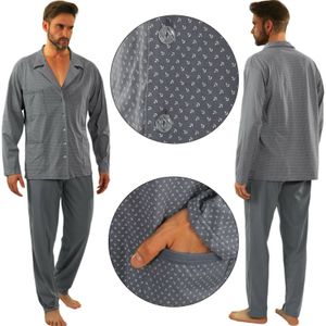 Sesto Senso Herren Schlafanzug Pyjama 100% Baumwolle Knöpfen Langarm + Pyjamahose -Set - ANKER GRAPHITE - XL