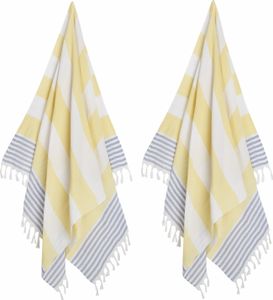 2 x Hammam Handtuch XL Gelb - Buzz - Strandtuch Baumwolle Sauna Wellness Schwimmbad Schal Badetuch Badetuch Yoga Streifen 100 x 180 cm - 2 x Hammam Handtuch XL Gelb - Buzz - Strandtuch Baumwolle Sauna Wellness Schwimmbad Schal Badetuch Badetuch Yoga Streifen 100 x 180 cm -