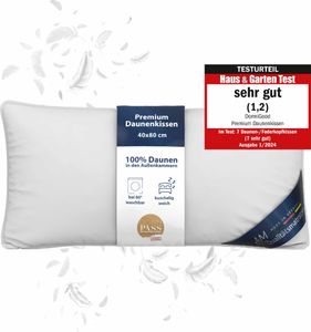 DormiGood | Premium Daunenkissen | 40x80 cm | Daunen | Kissen | 40x80 | Kopfkissen | Allergiker geeignet | Nomite | Downpass