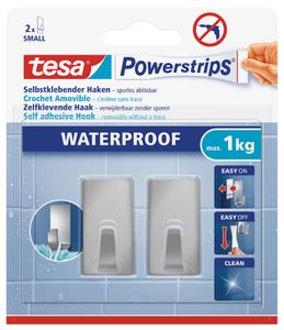 tesa Powerstrips Haken WATERPROOF Small Metall rechteckig 2 Haken + 2 Strips