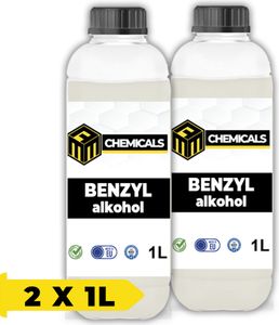 MRM CHEMICALS Benzylalkohol 1L Rein Phenylmethanol Lösungsmittel, Konservierungsmittel in Kosmetika Parfüms, Zusatzstoff E1519 Lebensmittelqualität x2