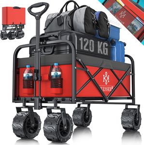 KESSER® Bollerwagen faltbar mit Breite Reifen Handwagen Transportkarre Gerätewagen | inkl. 2 Netztaschen | klappbar | Kunststoff-Reifen | bis 120 kg Tragkraft transportwagen Gartenanhänger