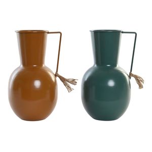 Vase DKD Home Decor 14,5 x 13 x 24 cm Metall Orange Grün Senf (2 Stück)