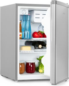 Klarstein Cool Kid - Getränkekühlschrank, Mini-Kühlschrank, Mini-Bar, 66 Liter Volumen, 109 kWh/Jahr, freistehend, 45 x 63 x 51 cm (BxHxT), 42db, grau / Edelstahl gebürstet