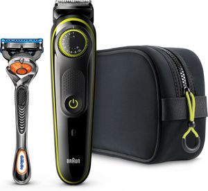 Braun BT3941TS Akku/Netz Barttrimmer mit Gillette Rasierer und Kulturtasche