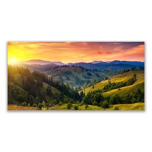 Glasbilder 120x60 Wandbild Druck auf Glas Sonne Gebirge Wald Wiese Natur