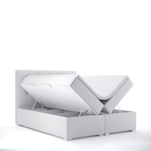 ALTDECOR Boxspringbett ROME mit Multipocket-Matratze H4 und Topper, Polsterbett mit Kopfteil und Bettkasten  Madryt 920 Weiß 180x200
