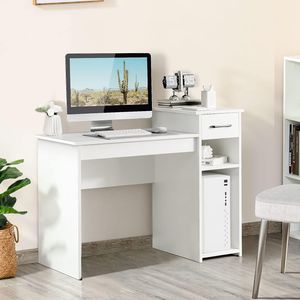 102cm Computertisch, Schreibtisch mit Schubladen & Aufbewahrungsregalen, moderner einfacher Gaming Tisch/für Zuhause und Büro, einfacher Zusammenbau (Weiss)