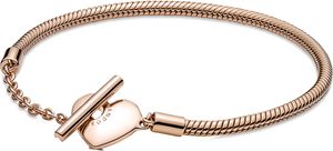 Pandora Moments Heart T- Bar Armband 589285C00 Snake Chain Bracelet 14k Rose Gold-plated 18