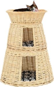 3-tlg. Katzenkorb-Set mit Kissen 47 x 34 x 60 cm Natur Weide