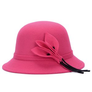 Damen-Hut, auffälliger britischer Stil, Kunstwolle, Vintage-Filz-Bowlerhut für den Herbst, Rosenrot