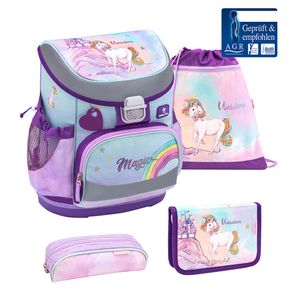 Belmil Schulranzen Set MINI FIT 2023 Rainbow Unicorn Magic (Motiv: Einhorn) für Mädchen ab 1. Klasse Grundschule Einschulung