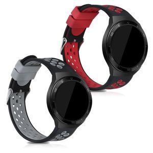 kwmobile 2x Sportarmband kompatibel mit Huawei Watch GT 2e - Armband TPU Silikon Set Fitnesstracker Schwarz Rot Schwarz Grau