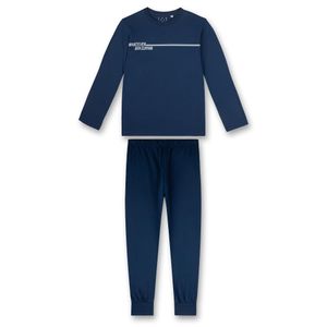 Sanetta Jungen Schlafanzug - Nachtwäsche, Pyjama, lang, Schriftzug Dunkelblau 140
