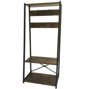 Wandschrank Robustes Metall, Holz, Industriedesign, offenes Bücherregal, 137 cm hoch, schwarz