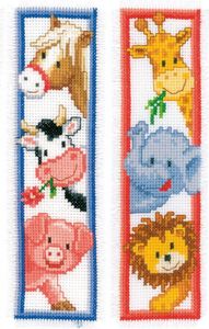 Vervaco Lesezeichen Kreuzstich Set "Tiere" 2er Set, Zählmuster, 6x20cm