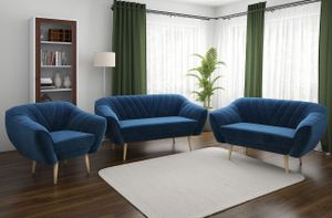 Couchgarnitur zum Wohnzimmer, Sofa-Set - Sofa MIA - 3 2 1 - Dunkelblau