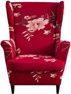 Topchances 2 Piece Wing Chair Cover, kryty židlí Wing Chair Slipcovers Cover Kryty židlí Elastický stretch kryt židle s područkou High Back, červený