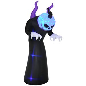 Outsunny 210 cm Aufblasbar Gespenst mit Kürbiskopf Halloweendeko mit blauem Flammeneffekt für den Innen und Außenbereich mit LED-Lichte Wasserdicht Highlights von Halloween und Horrorpartys