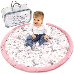 Bodenkissen Kinder 100 cm - Kuschelecke Kinderzimmer Boden Matratze Rund Krabbeldecke für Baby Gepolstert Rose