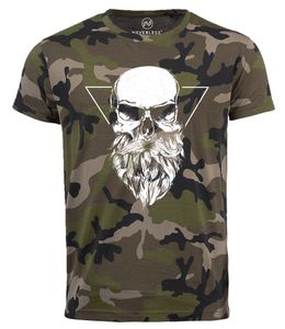 Neverless® Cooles Herren T-Shirt Totenkopf Bart Camouflage Camo-Shirt Tarnmuster camo L