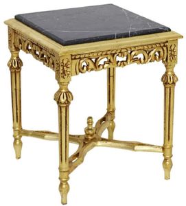 Casa Padrino Barock Beistelltisch Gold / Schwarz - Handgefertigter Massivholz Tisch mit Marmorplatte - Barock Wohnzimmer Möbel