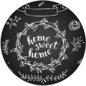 Wallario rundes Outdoor-Poster für Garten oder Balkon, Motiv Home sweet Home  Weiß auf Schwarz, 120 cm Durchmesser