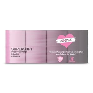 ROOSA Supersoft Toilettenpapier in rosa 8 Rollen, 3-lagig, 130 Blatt pro Rolle