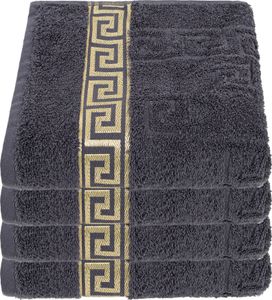Luxus Medusa Handtücher 4er Set 50x90 cm - Anthrazit / Dunkel Grau - feinste Ringgarn Baumwolle / Jacquard Webung / Hochflor Frottee mit Medusa Flachprägung und goldener Medusa Bordüre
