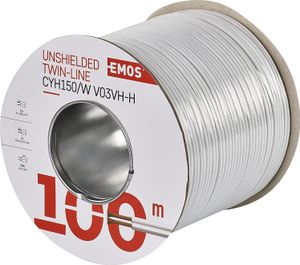 EMOS S8291 Medený kábel 2 x 1,5 mm2 , 100 m dvojžilový kábel z čistej medi na nízke napätie, biely s označením polarity, kus