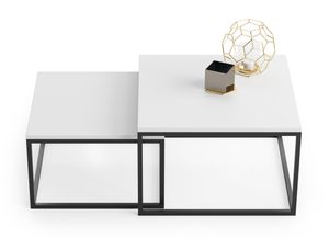 Couchtisch 2er Set weiß 42cm und 36cm hoch, Beistelltisch Loft Design, 2 in 1 Verschachtelung, kratzfeste Oberfläche, Wohnzimmer