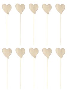 Blumen-Stecker Herz braun mit Holzstab 10 Stück