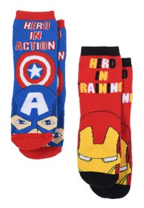 Avengers Captain America Ironman Kinder Jungen Socken 2 Paar Gumminoppen Stopper-Socken Strümpfe, Größe:23/26