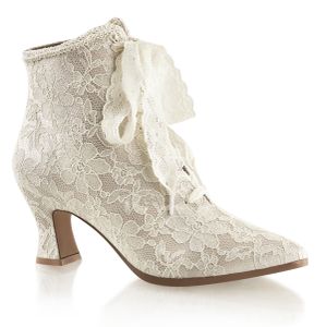 VICTORIAN-30 elegantní dámské kotníkové boty Fabulicious saténové s krajkou v barvě champagne